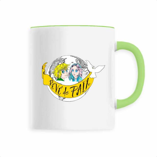 Image back Mug Céramique « Rêve de Paix ». Manga couleur avec 2 ados et banderole. DBAA-N40 