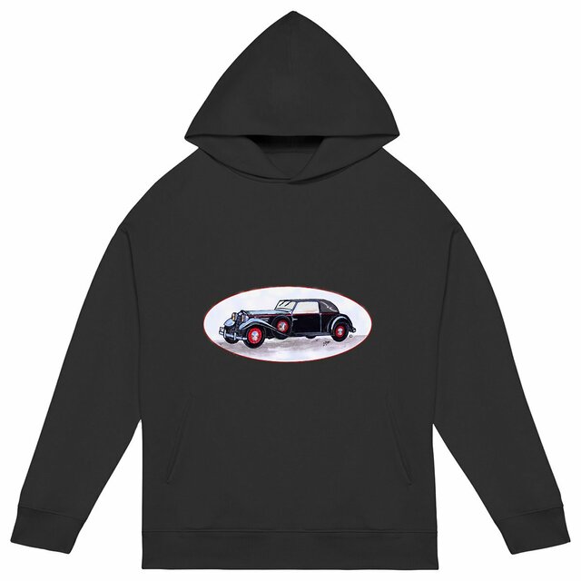 Image back Sweat à capuche Unisexe Oversized «Voiture ancienne». Voiture en médaillon. D39M-N10