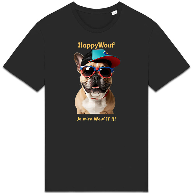 Image back T-shirt adulte HappyWouf Bouledogue français "le style a du chein" - 8 couleurs disponibles