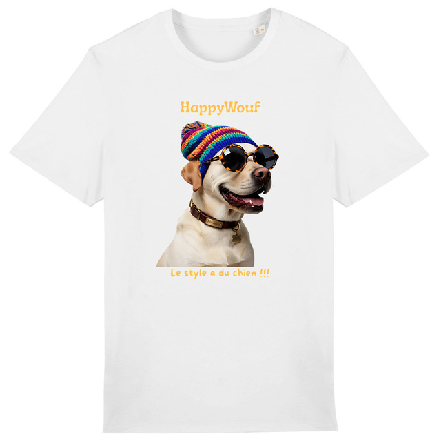 Image front T-shirt adulte HappyWouf Labrador "le style a du chien"