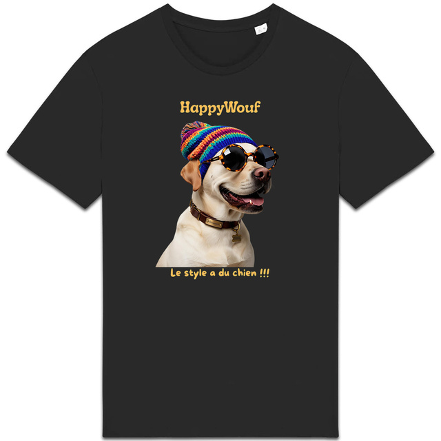 Image back T-shirt adulte HappyWouf Labrador "le style a du chien"