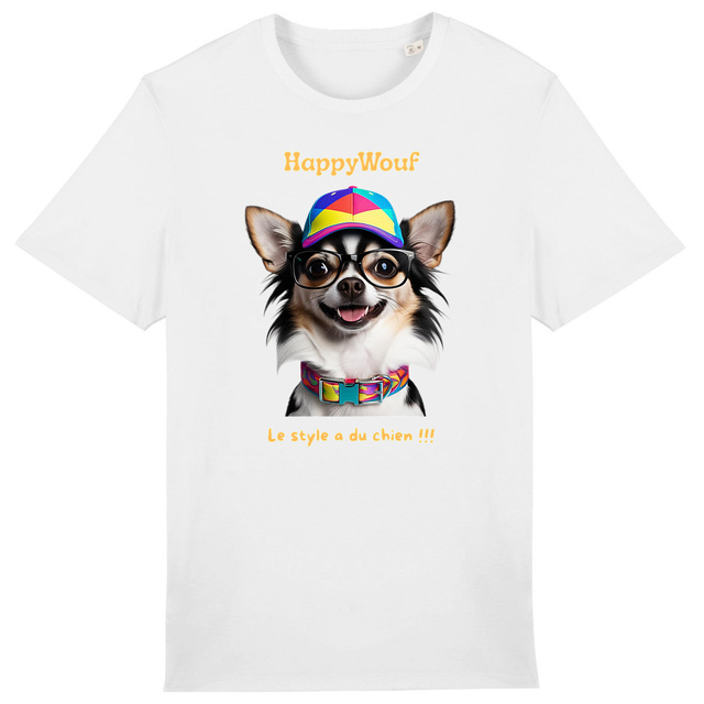 Image front T-shirt adulte HappyWouf chihuahua "le style a du chien"
