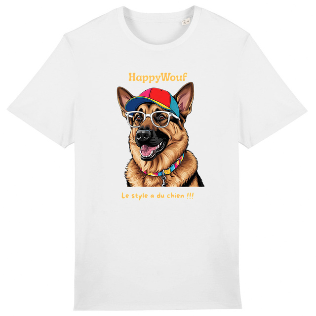 Image front T-shirt adulte HappyWouf Berger Allemand "Le style a du chien"