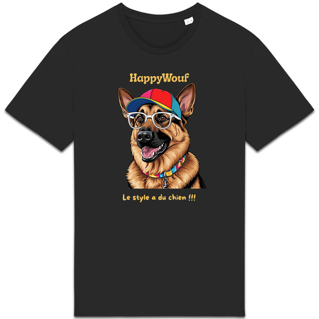 Image back T-shirt adulte HappyWouf Berger Allemand "Le style a du chien"
