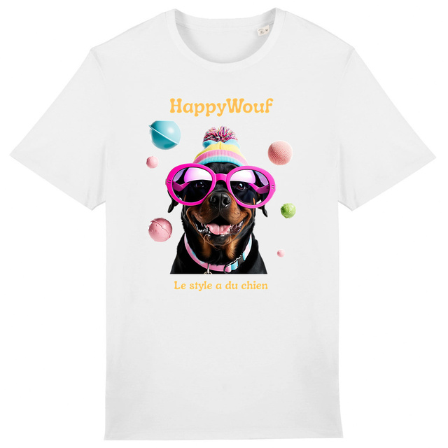 Image front T-shirt adulte HappyWouf Rottweiler adulte "le style a du chien"