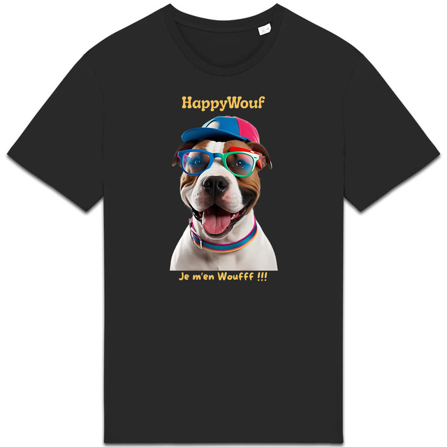 Image back T-shirt adulte HappyWouf Staffie "je m'en Wouf" - 8 couleurs disponibles 