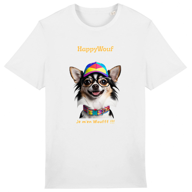 Image front T-shirt adulte HappyWouf Chihuahua "je m'en Wouf"