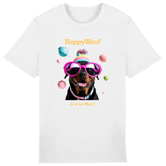 Image front T-shirt adulte HappyWouf Rottweiler "je m'en Wouf"