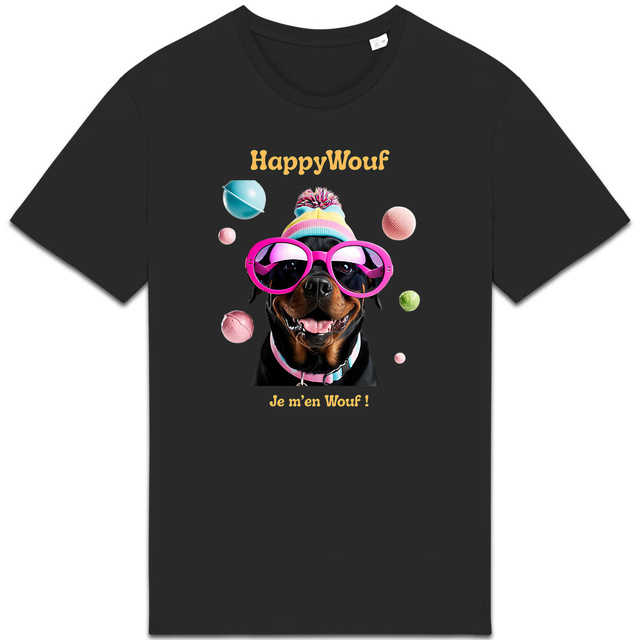 Image back T-shirt adulte HappyWouf Rottweiler "je m'en Wouf"