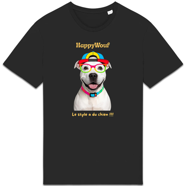 Image back T-shirt adulte HappyWouf Staffie "le style a du chien"