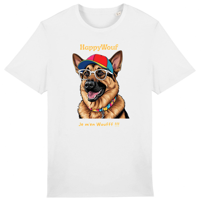 Image front T-shirt adulte HappyWouf Berger Allemand "je m'en Wouf" - 8 couleurs disponibles