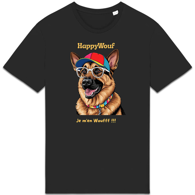Image back T-shirt adulte HappyWouf Berger Allemand "je m'en Wouf" - 8 couleurs disponibles
