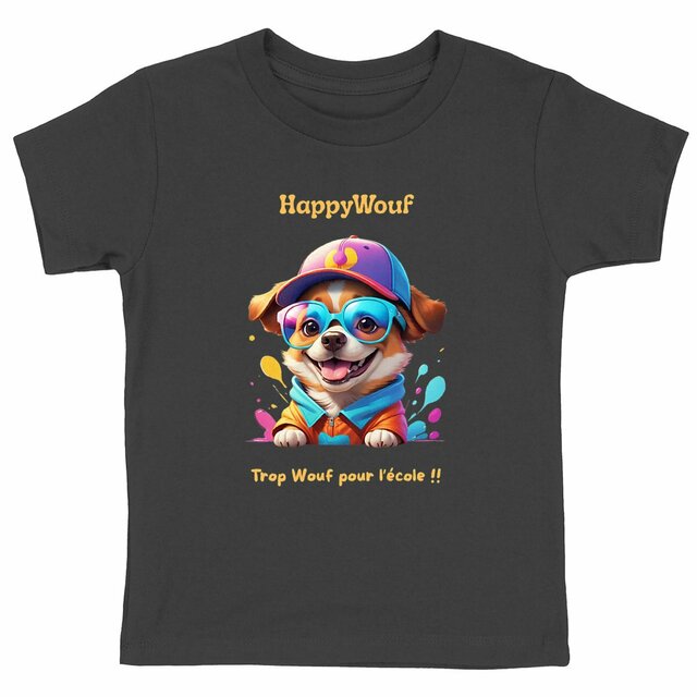 Image back T-shirt enfant HappyWouf - Chien mignon - Trop Wouf pour l'école - 6 couleurs disponibles 
