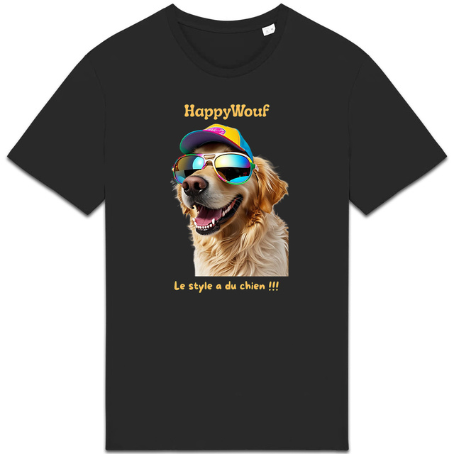 Image back T-shirt adulte HappyWouf Golden retriever "le style a du chien"