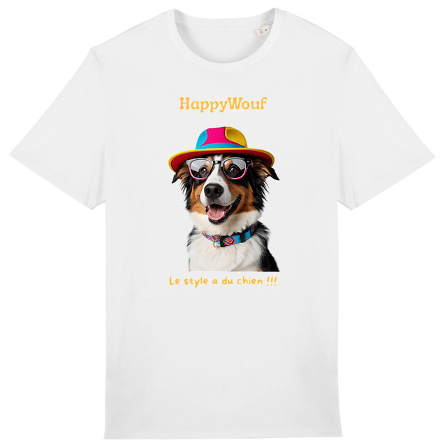 Image front T-shirt adulte HappyWouf Berger Australien "le style a du chien"