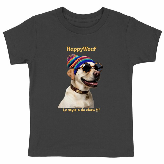 Image back T-shirt enfant HappWouf labrador "le style a du chien" - 6 couleurs disponibles