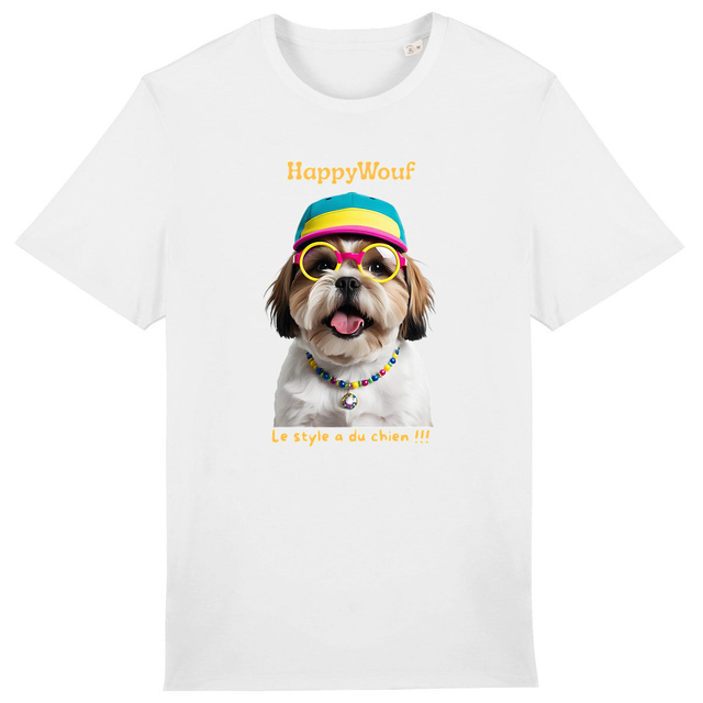 Image front T-shirt adulte HappyWouf Shih tzu "le style a du chien"