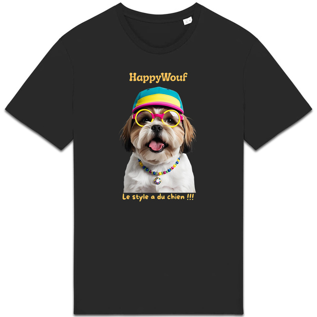 Image back T-shirt adulte HappyWouf Shih tzu "le style a du chien"