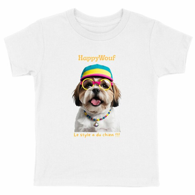 Image front T-shirt enfant HappWouf Shih Tzu le style a du chien - 6 couleurs disponibles