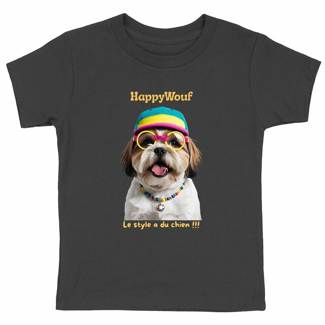 Image back T-shirt enfant HappWouf Shih Tzu le style a du chien - 6 couleurs disponibles