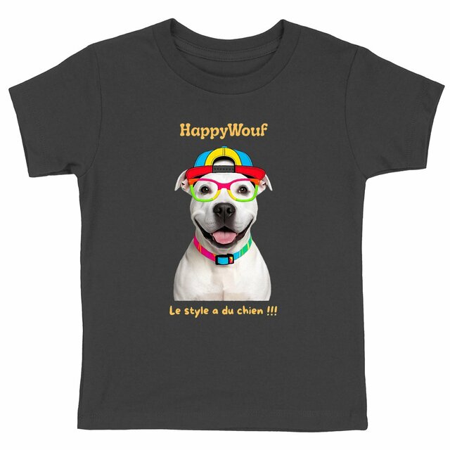 Image back T-shirt enfant HappWouf Staffie le style a du chien - 6 couleurs disponibles