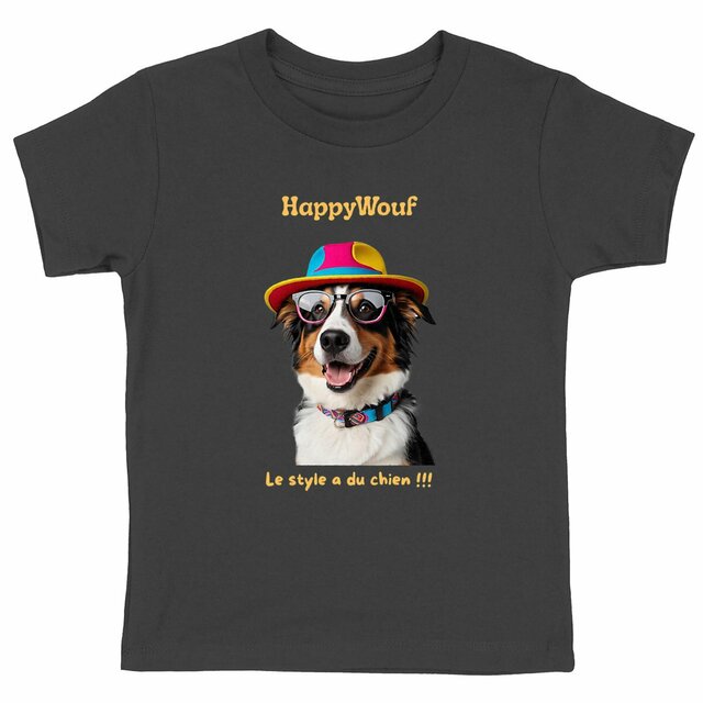 Image back T-shirt enfant HappyWouf Berger Australien "le style a du chien" - 6 couleurs disponibles