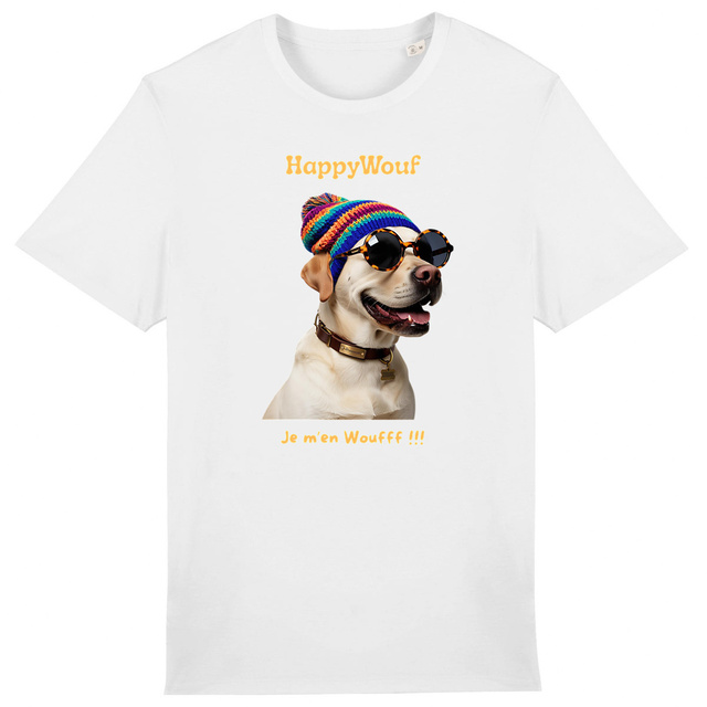 Image front T-shirt adulte HappyWouf Labrador "je m'en Wouf" - 8 couleurs disponibles 