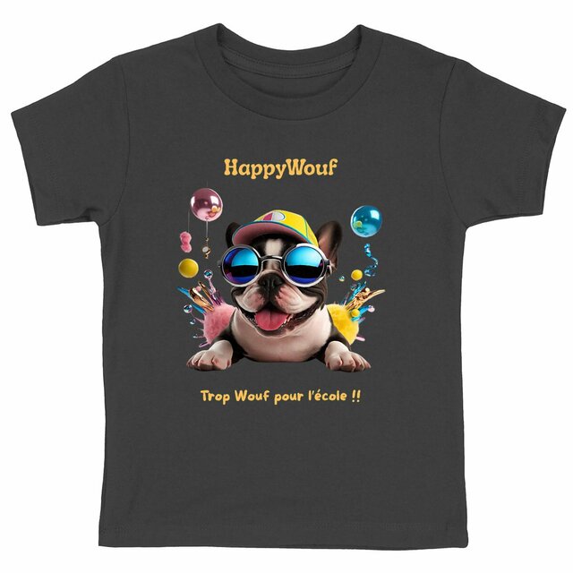 Image back T-shirt enfant HappyWouf - Chien mignon - Trop Wouf pour l'école - 6 couleurs disponibles 