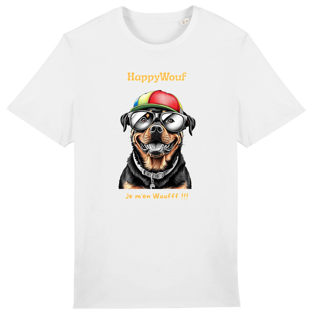 Image front T-shirt adulte HappyWouf Rottweiler "je m'en Wouf" - 8 couleurs disponibles 