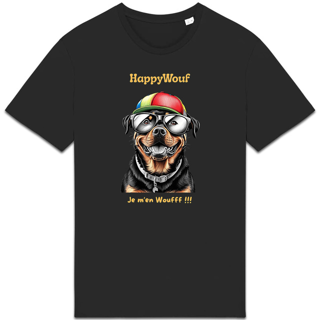 Image back T-shirt adulte HappyWouf Rottweiler "je m'en Wouf" - 8 couleurs disponibles 
