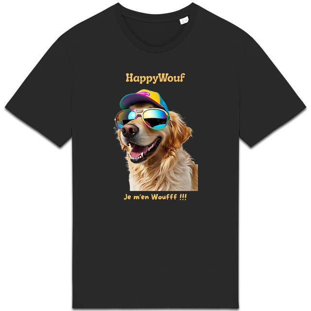 Image back T-shirt adulte HappyWouf Golden Retriever "je m'en Wouf" - 8 couleurs disponibles 