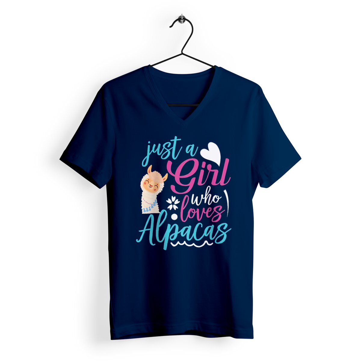 Image back Le T-Shirt Femme Col V "Just a girl who loves alpacas"