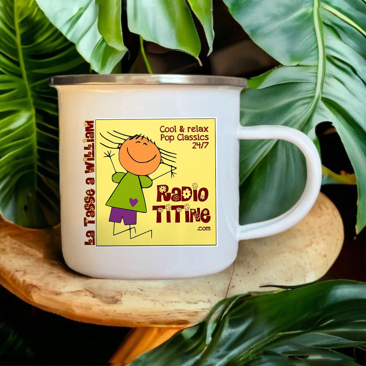 Image front Le Mug émail "Radio Titine : La tasse à ..." (personnalisable sur demande)