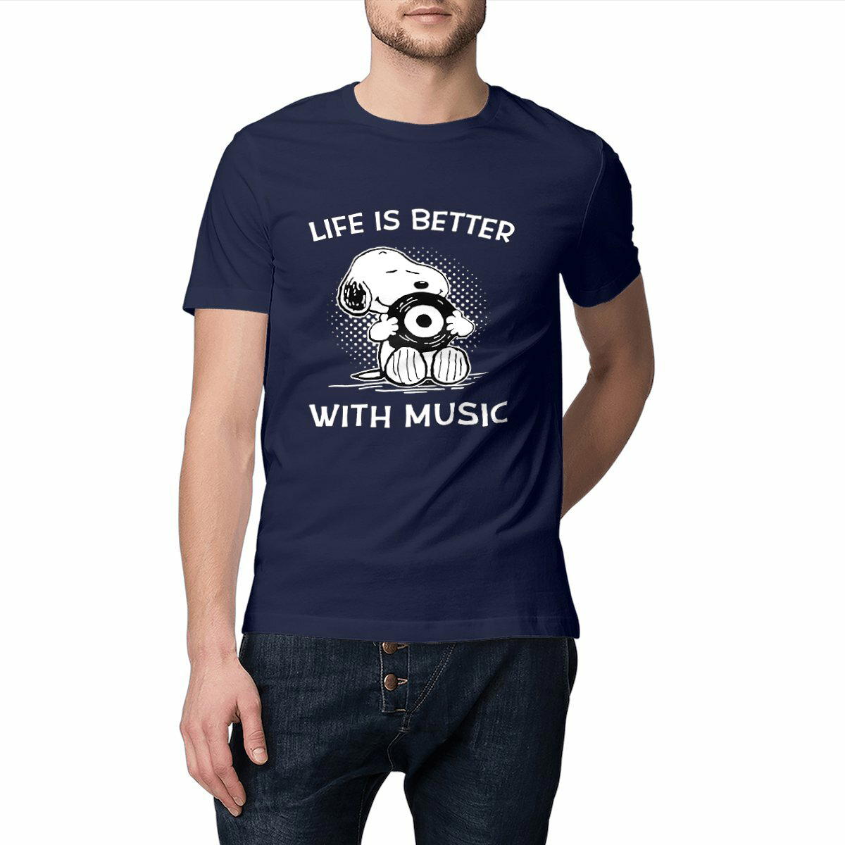 Image front Le T-Shirt Top Qualité "Life is better with music"