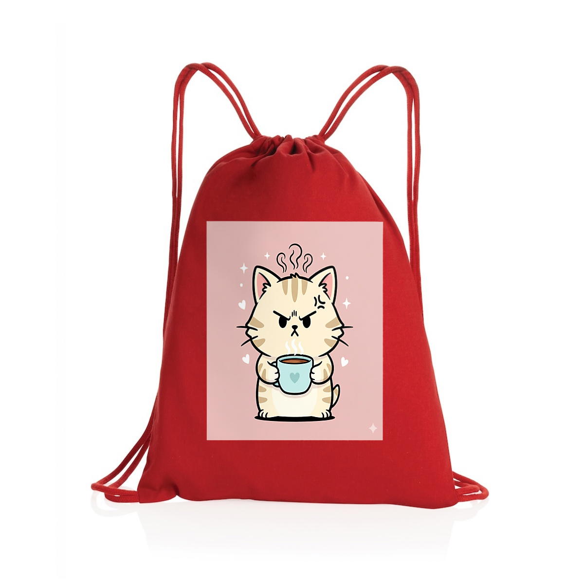 Recycled drawstring backpack: Adorable Kitten with Coffee Mug - Image