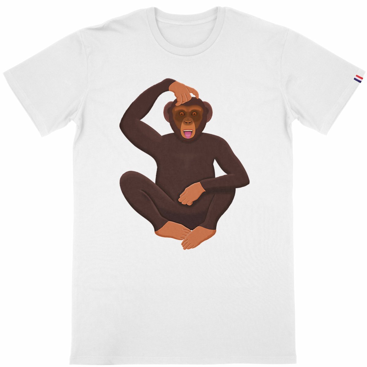 Image back QT Shirt Men | Chimp Scratching Head | Tongue Out