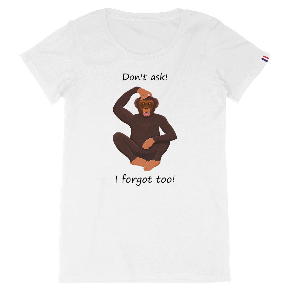 Image back  QT Shirt Women | Chimp Scratching Head | Ask & Forgot