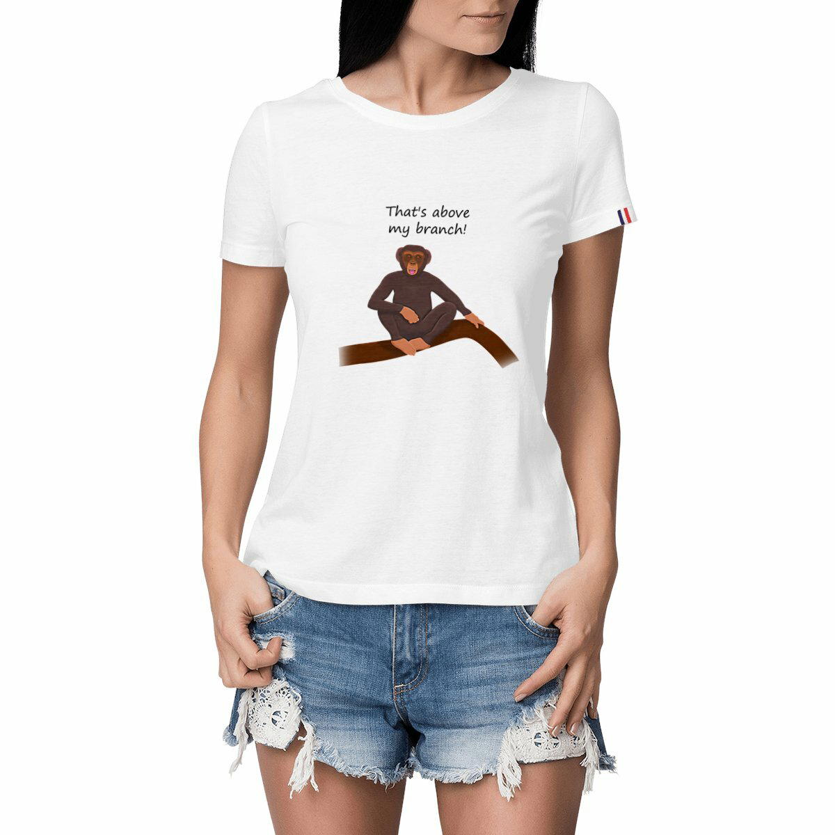Image front QT Shirt Women | Chimp Chill | Above My Branch