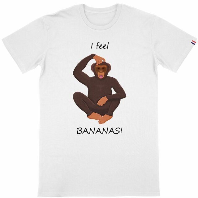 Image back QT Shirt Men | Chimp Scratching Head | Bananas