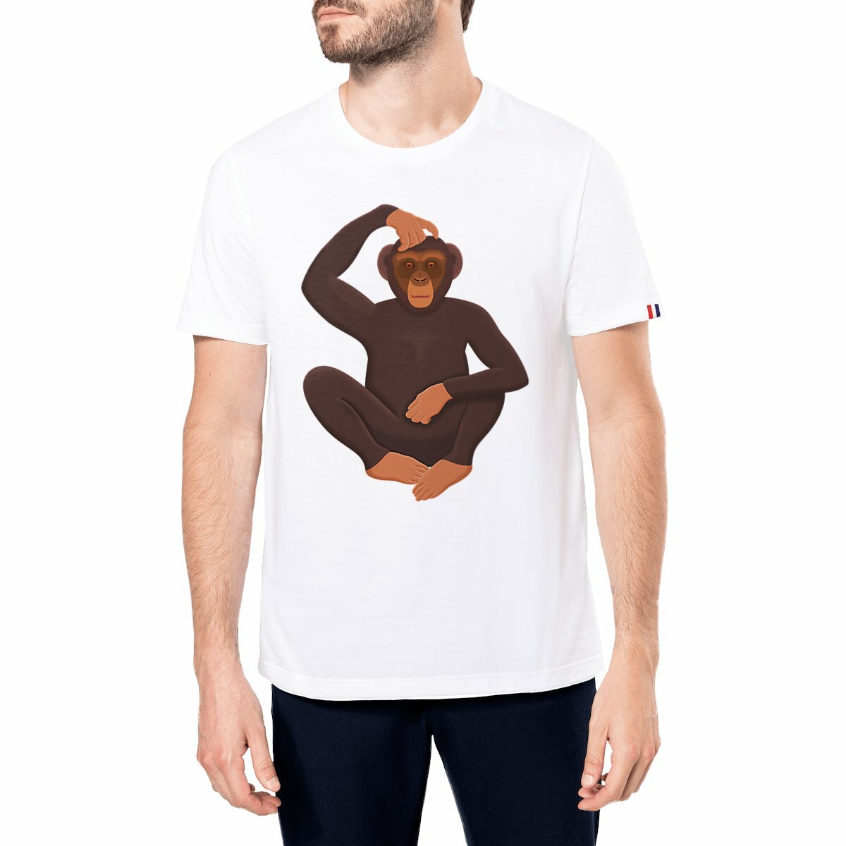 Image front QT Shirt Men | Chimp Scratching Head