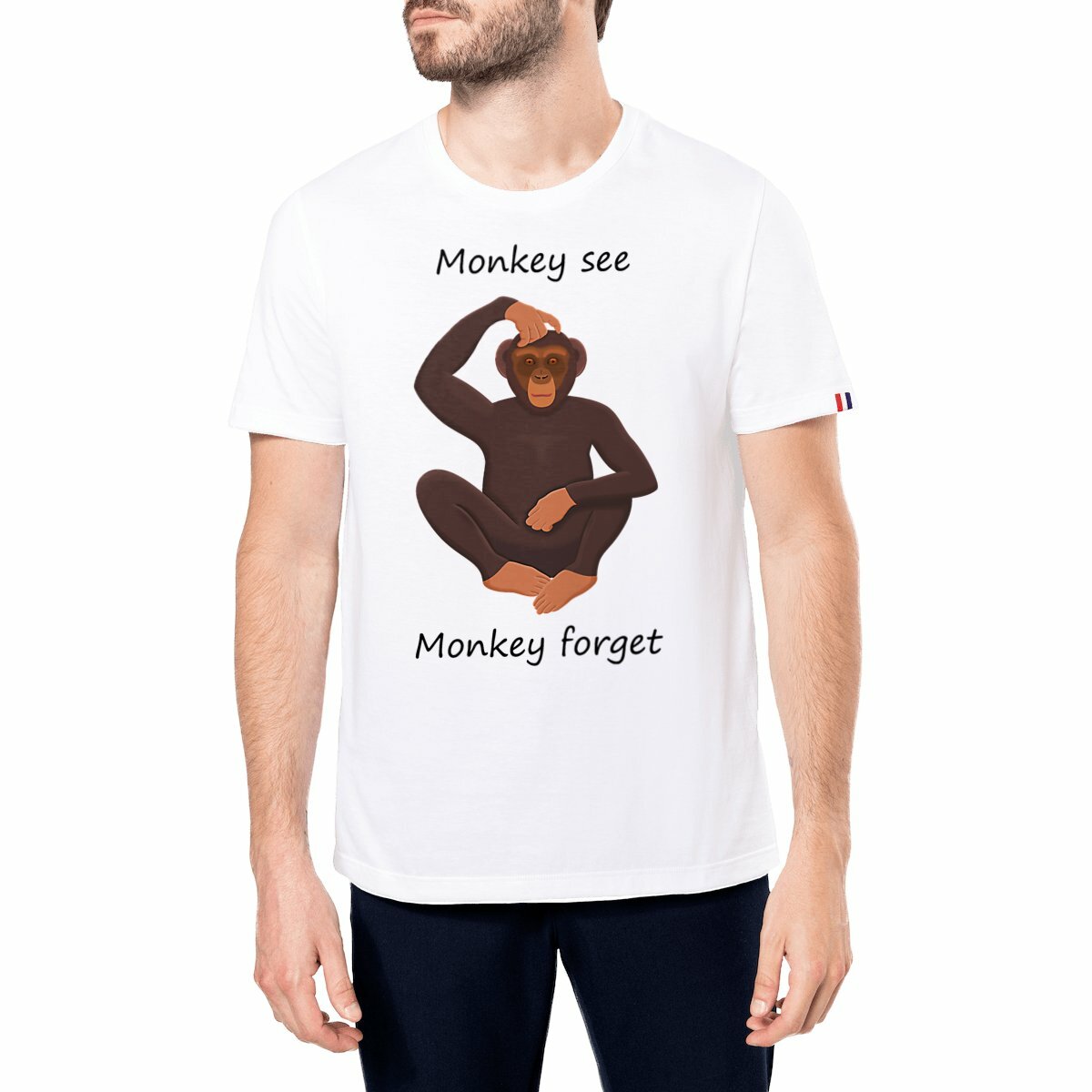Image front QT Shirt Men | Chimp Scratching Head | See & Forget