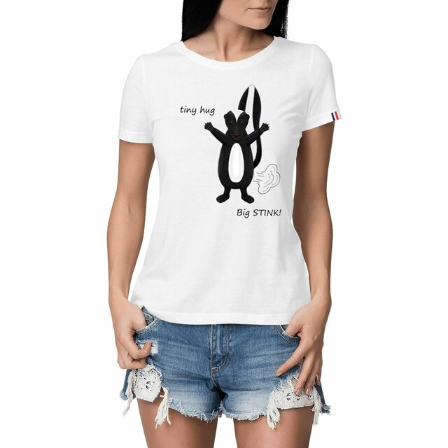 Image front QT Shirt Women | Skunk | Tiny Hug Big Stink