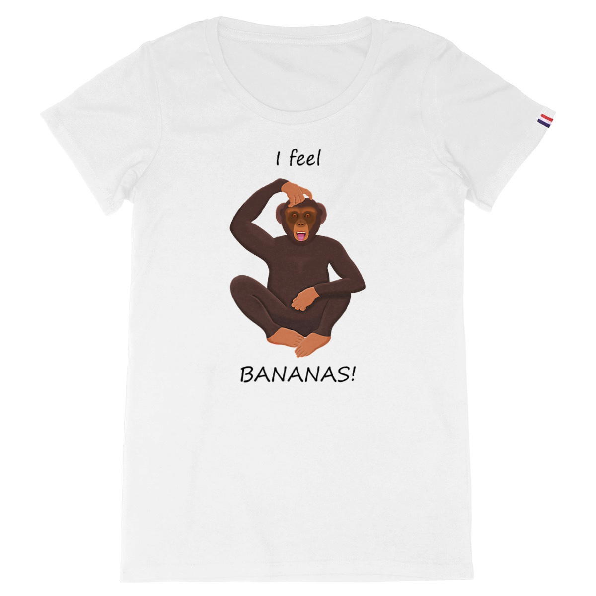 Image back QT Shirt Women | Chimp Scratching Head | Bananas