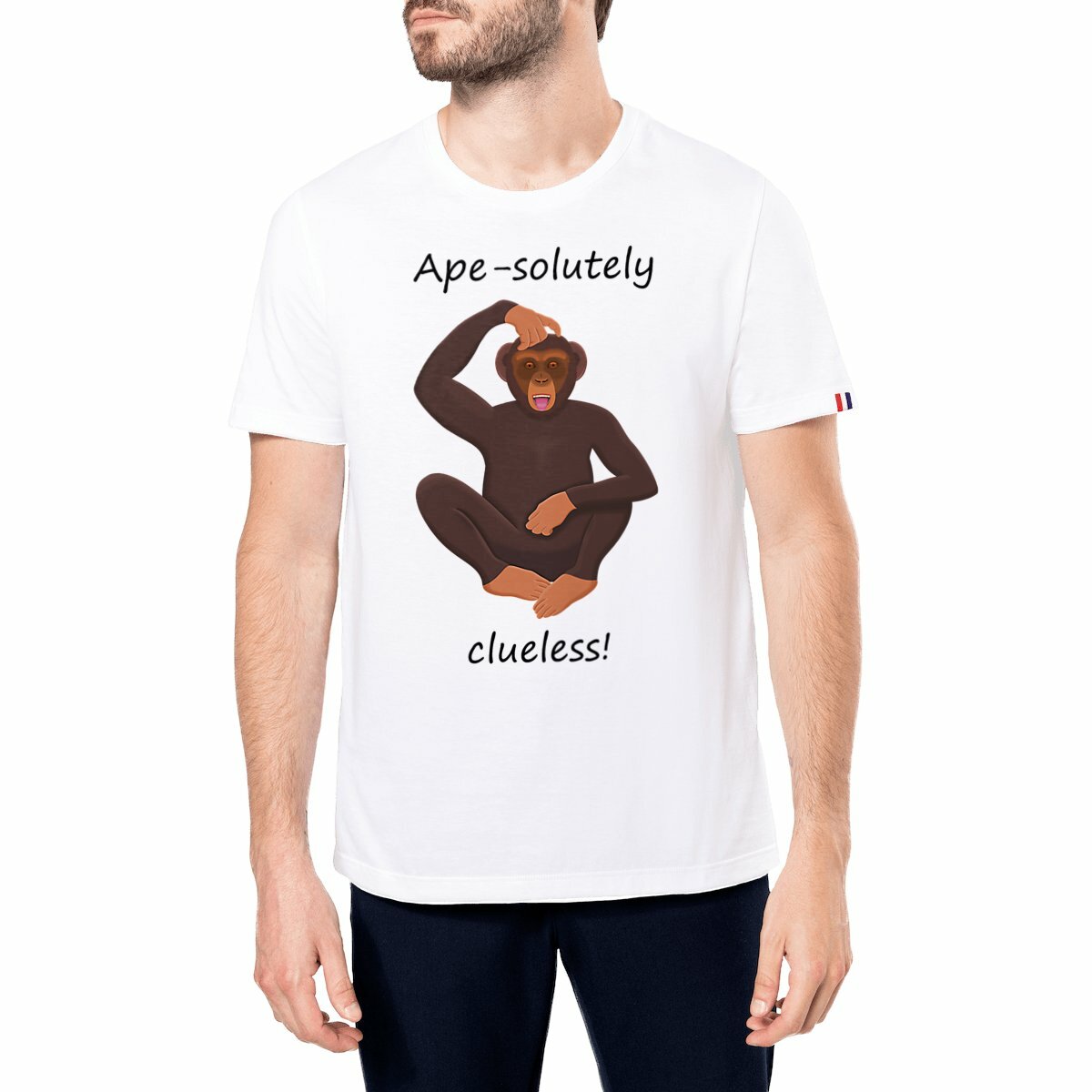 Image front QT Shirt Men | Chimp Scratching Head | Clueless