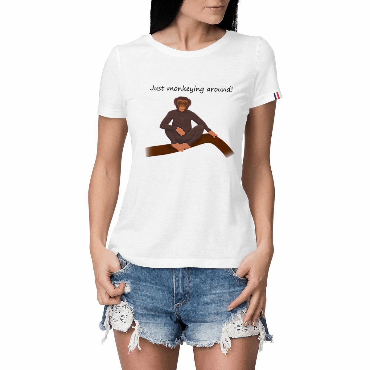 Image front QT Shirt Women | Chimp Chill | Monkeying Around