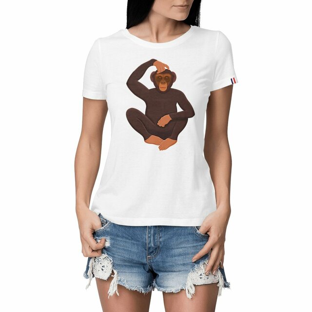 Image front QT Shirt Women | Chimp Scratching Head