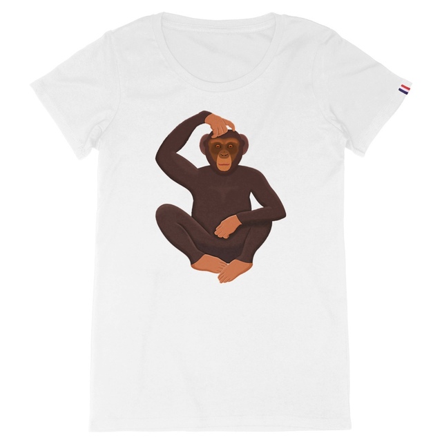 Image back QT Shirt Women | Chimp Scratching Head