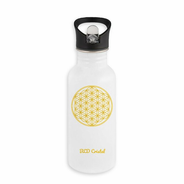 Fleur de vie - Bouteille en inox avec paille 