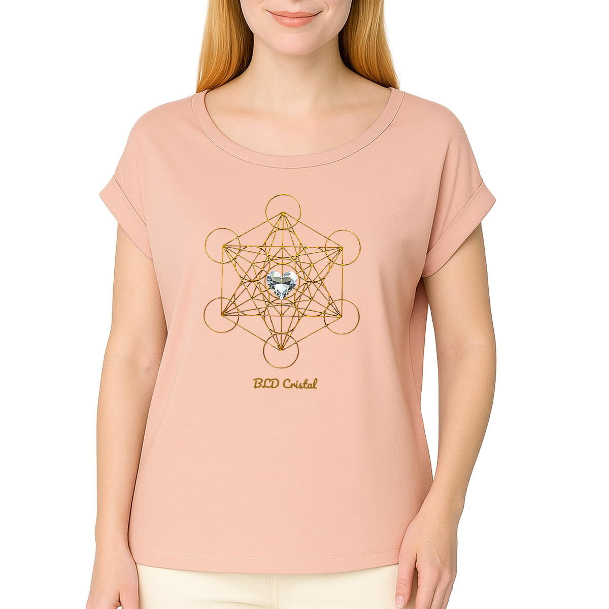 Métatron couer de cristal - T-shirt biologique manches à revers 