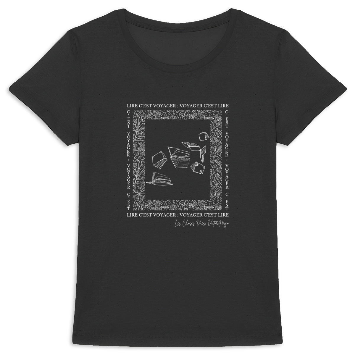 Image back T-shirt Victor Hugo “Lire, c’est voyager. Voyager, c’est lire” - Version Livres qui s'envolent